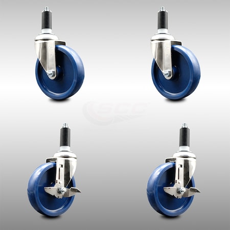 5 Inch 316SS Solid Poly Swivel 1-3/8 Inch Expanding Stem Caster Brake SCC, 2PK